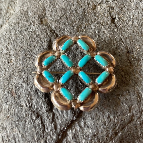 Vintage Zuni Native American Turquoise Needlepoint Pin Pendant - Picture 1 of 13